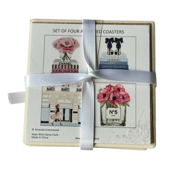 Amanda Greenwood Couture Ceramic Coasters Luxury Designer Inspired Glam Gift Set - Picture 3 of 9